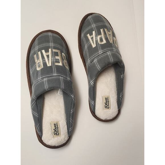 Dearfoams Papa Bear Comfort Slippers Plaid Sizes Multicolor Gray/White US 11-12 - Picture 3 of 7